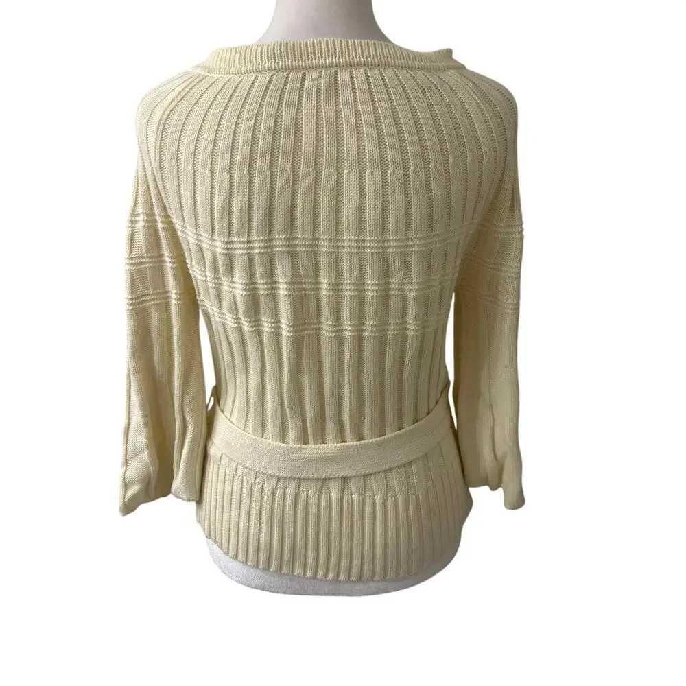 Moth Anthropologie Ribbed Chunky Knit Button Front Belted Bell Sleeve Sweater M